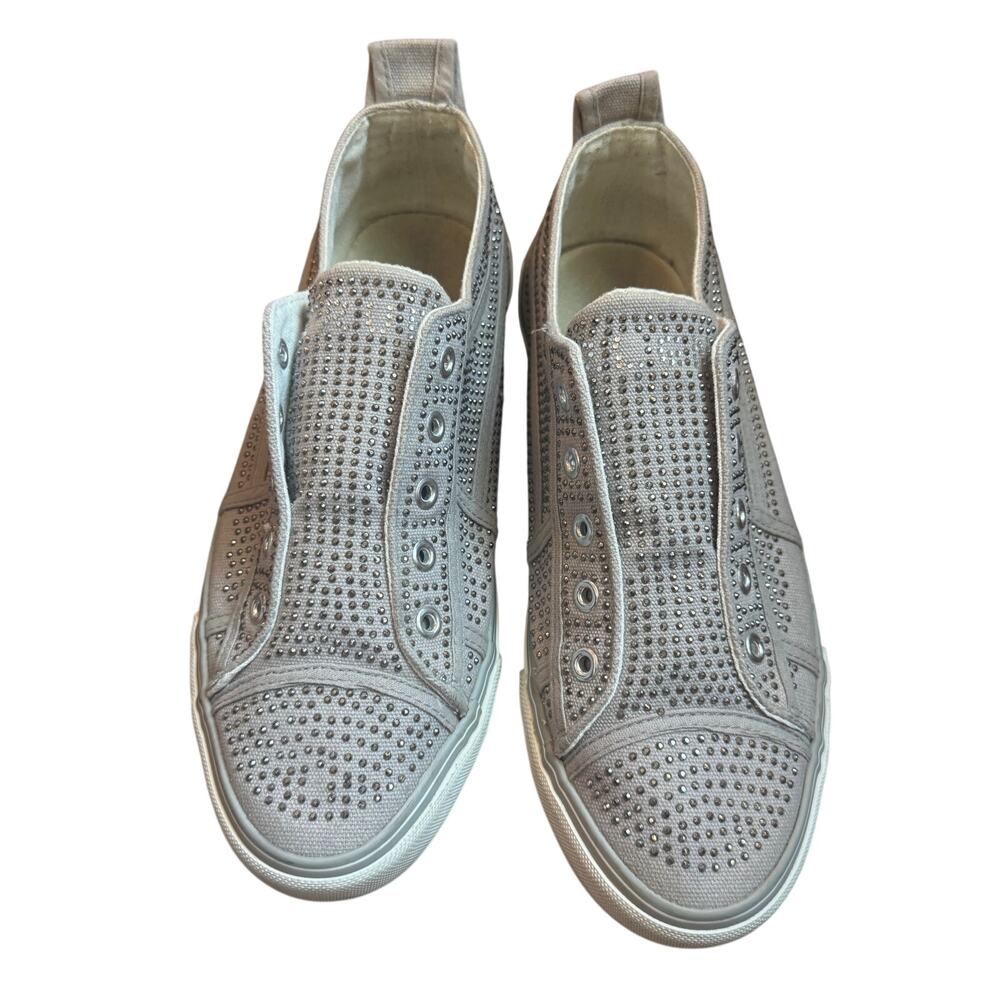Women's TRUE RELIGION Slip On Sneakers Aubrie Gray w Silver Rhinestones Size 10